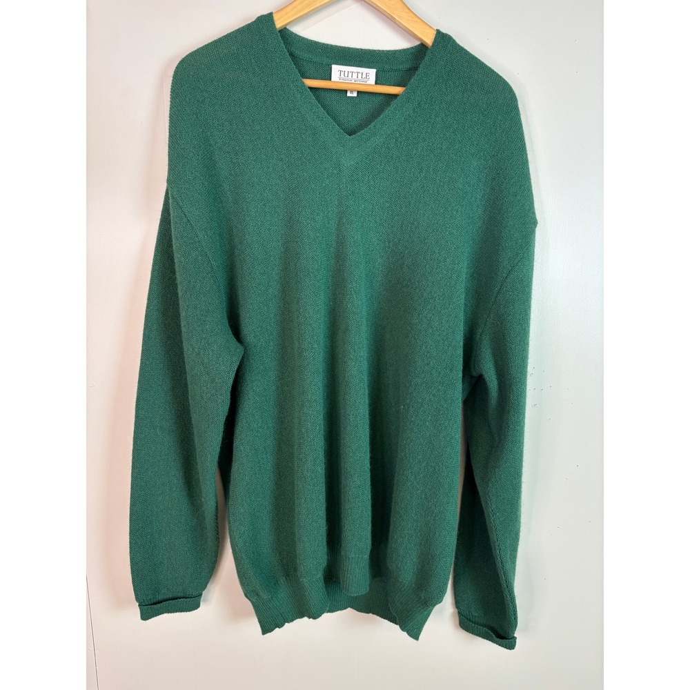 Tuttle V-Neck Sweater XL Green 100% Alpaca Knit Pullover Long Sleeve Men Vintage